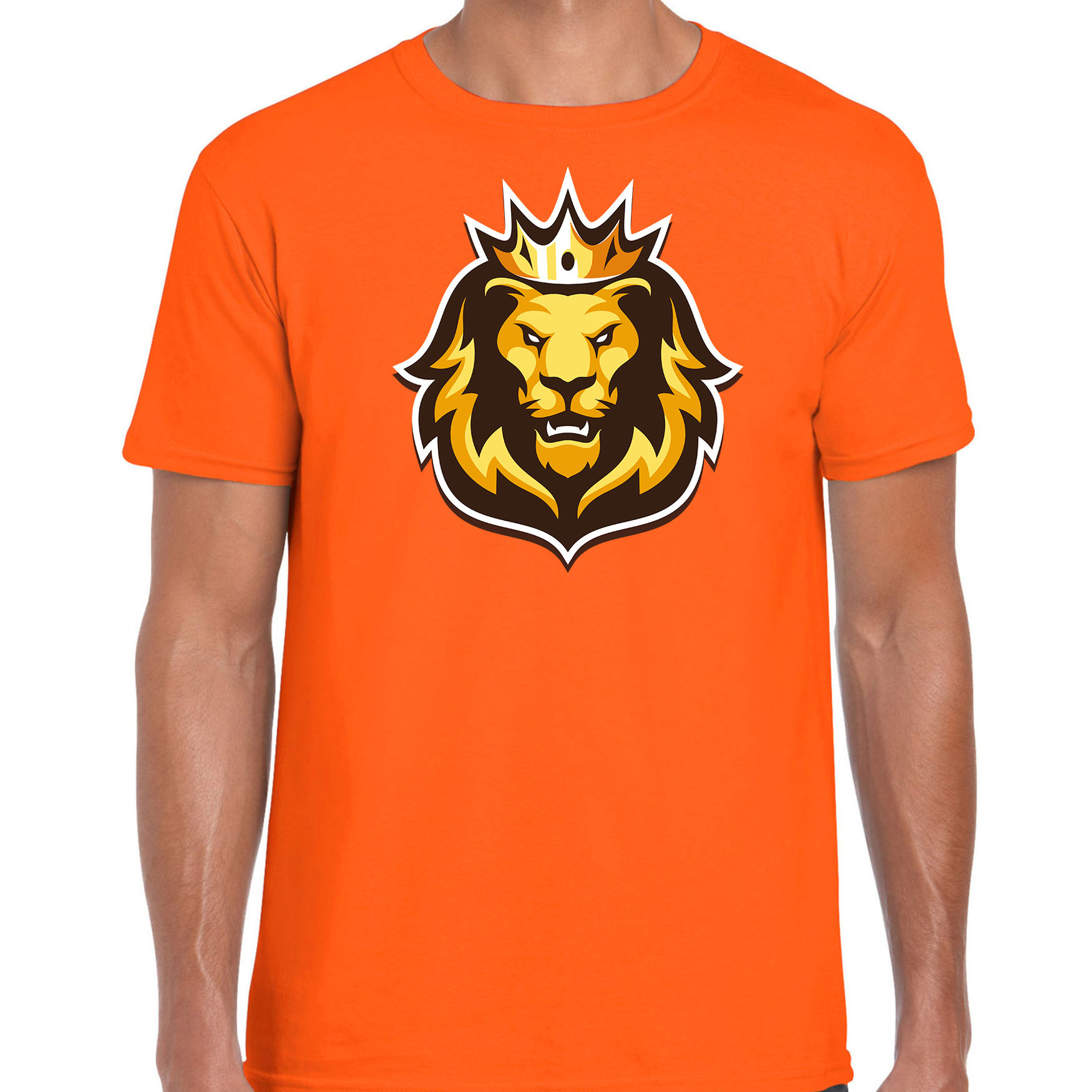 Leeuwenkop met kroon koningsdag / EK / WK t-shirt oranje voor heren