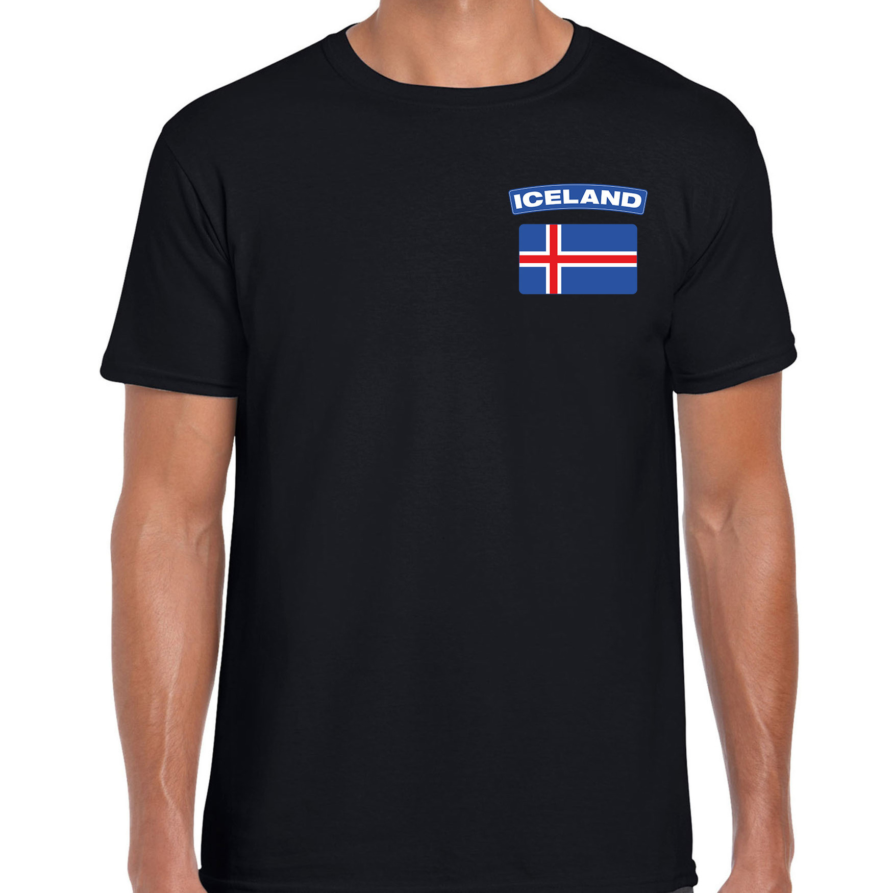 Iceland t-shirt - met vlag IJsland - zwart - op borst - voor heren - supporters