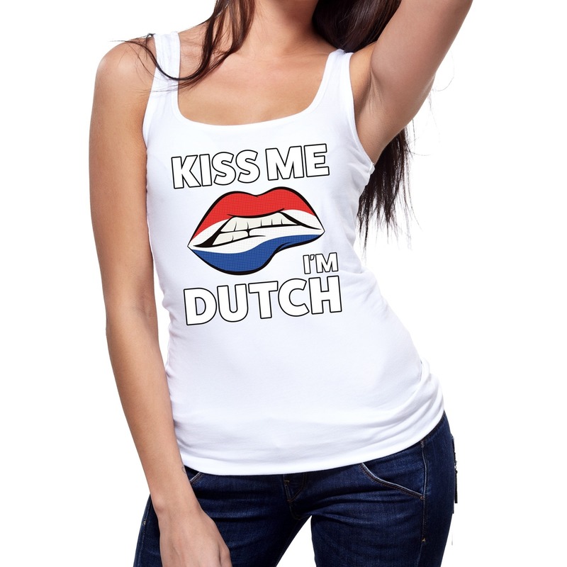Kiss me I am Dutch tanktop / mouwloos shirt wit dames