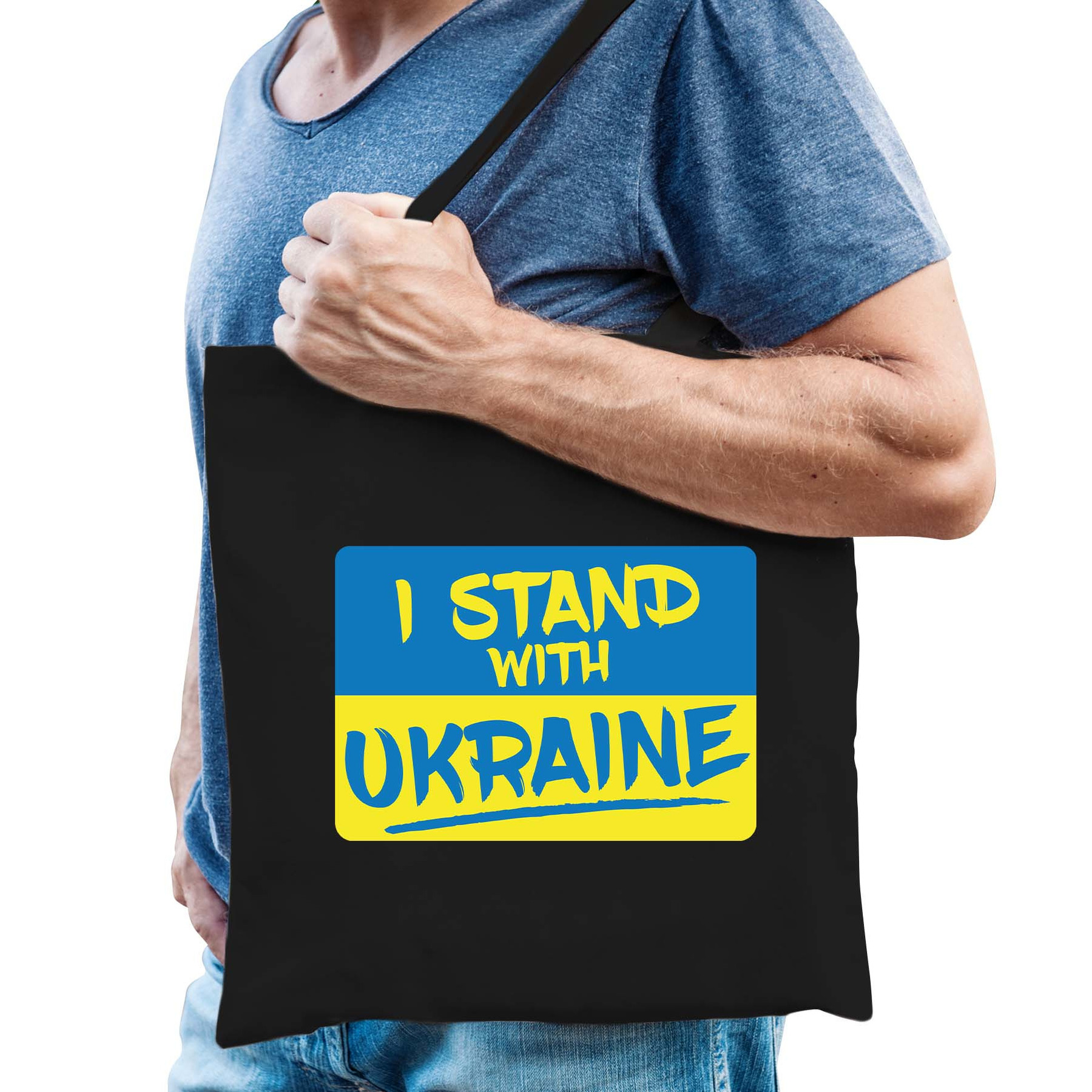 Tas - I stand with Ukraine - zwart - Oekraine shirt - Oekraiense vlag