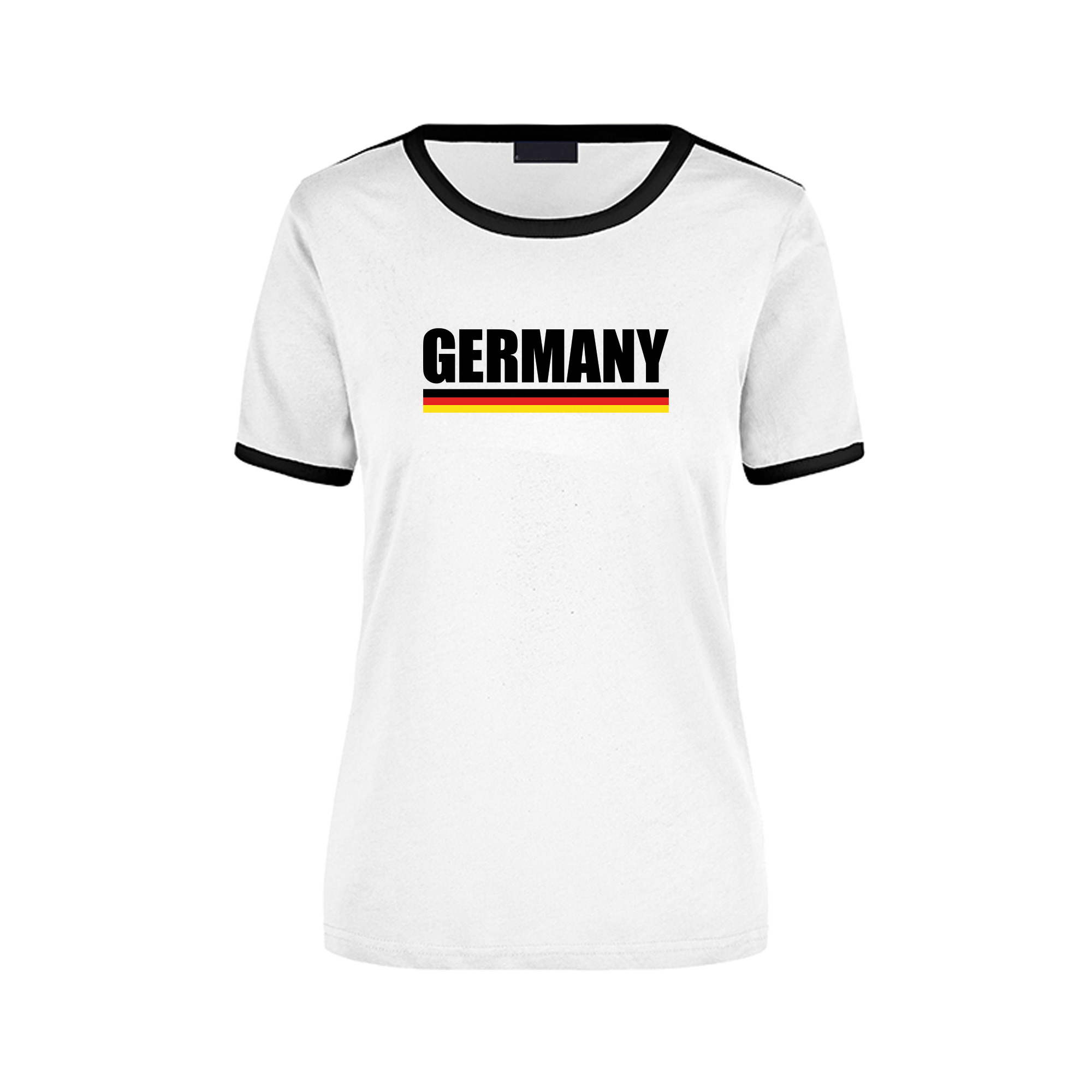Germany supporter wit / zwart ringer t-shirt Duitsland met vlag voor dames