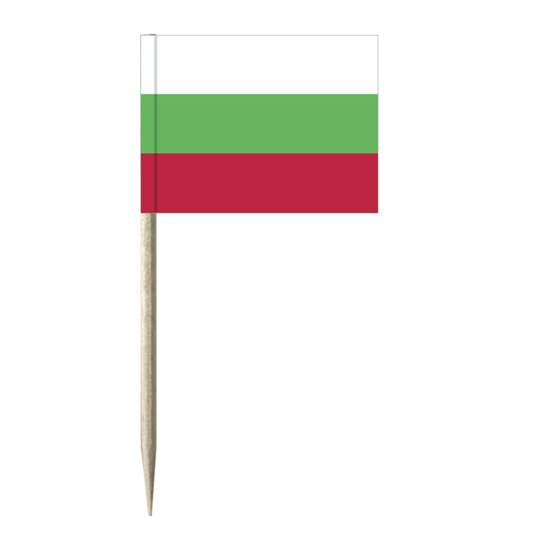 Cocktailprikkers Bulgarije vlag - 50x - 8 cm -mini vlaggetjes -Houten spiesjes