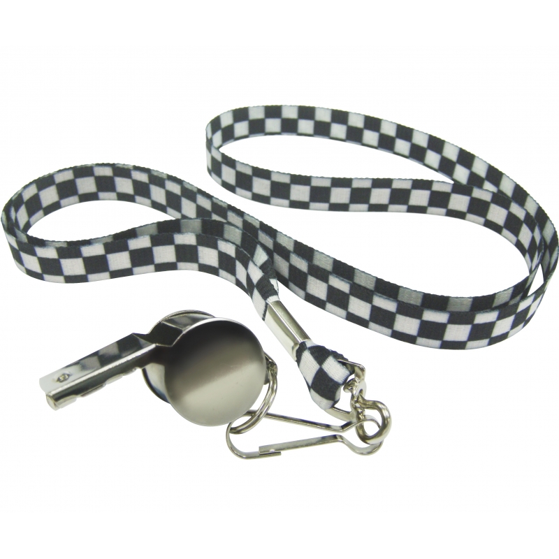 Fluitje aan lanyard - zwart/wit geblokt - Race thema - scheidsrechter fluitje - Racing