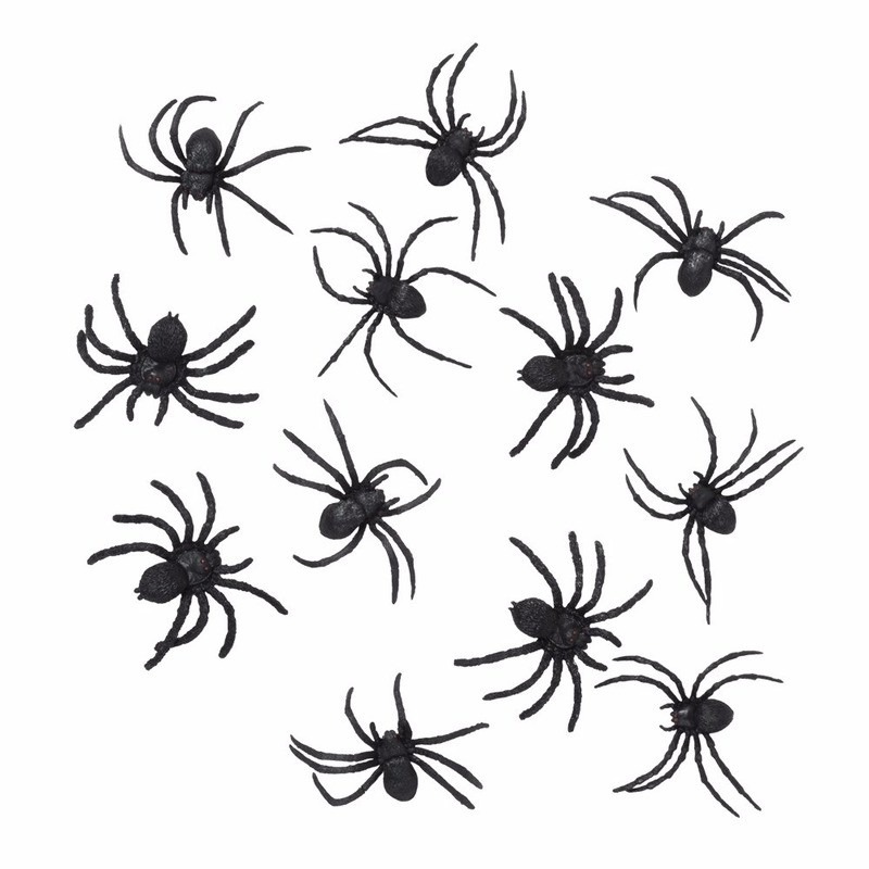Boland Horror decoratie spinnen - 12x stuks - 8 cm - Halloween dieren - kunststof - zwart
