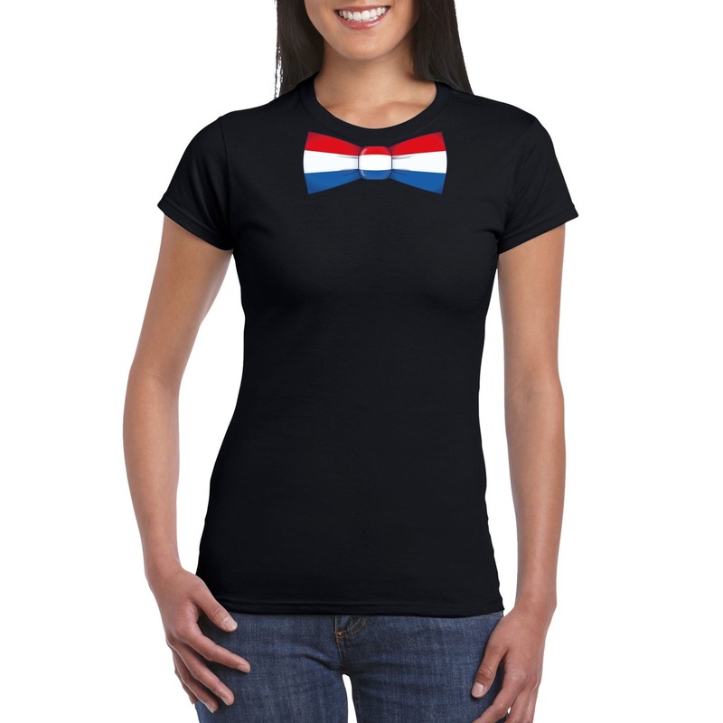 Zwart t-shirt met Nederland vlag strikje dames