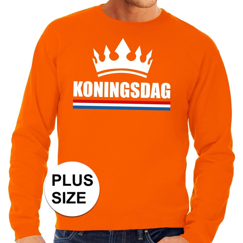Oranje Koningsdag kroon grote maten sweater / trui heren