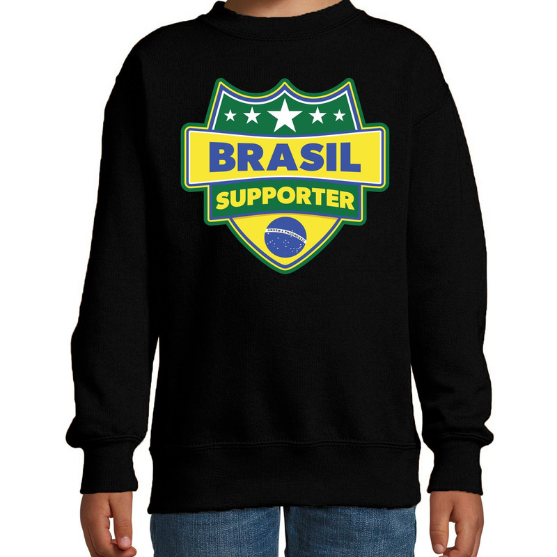 Brazili? / Brasil schild supporter sweater zwart voor kinderen