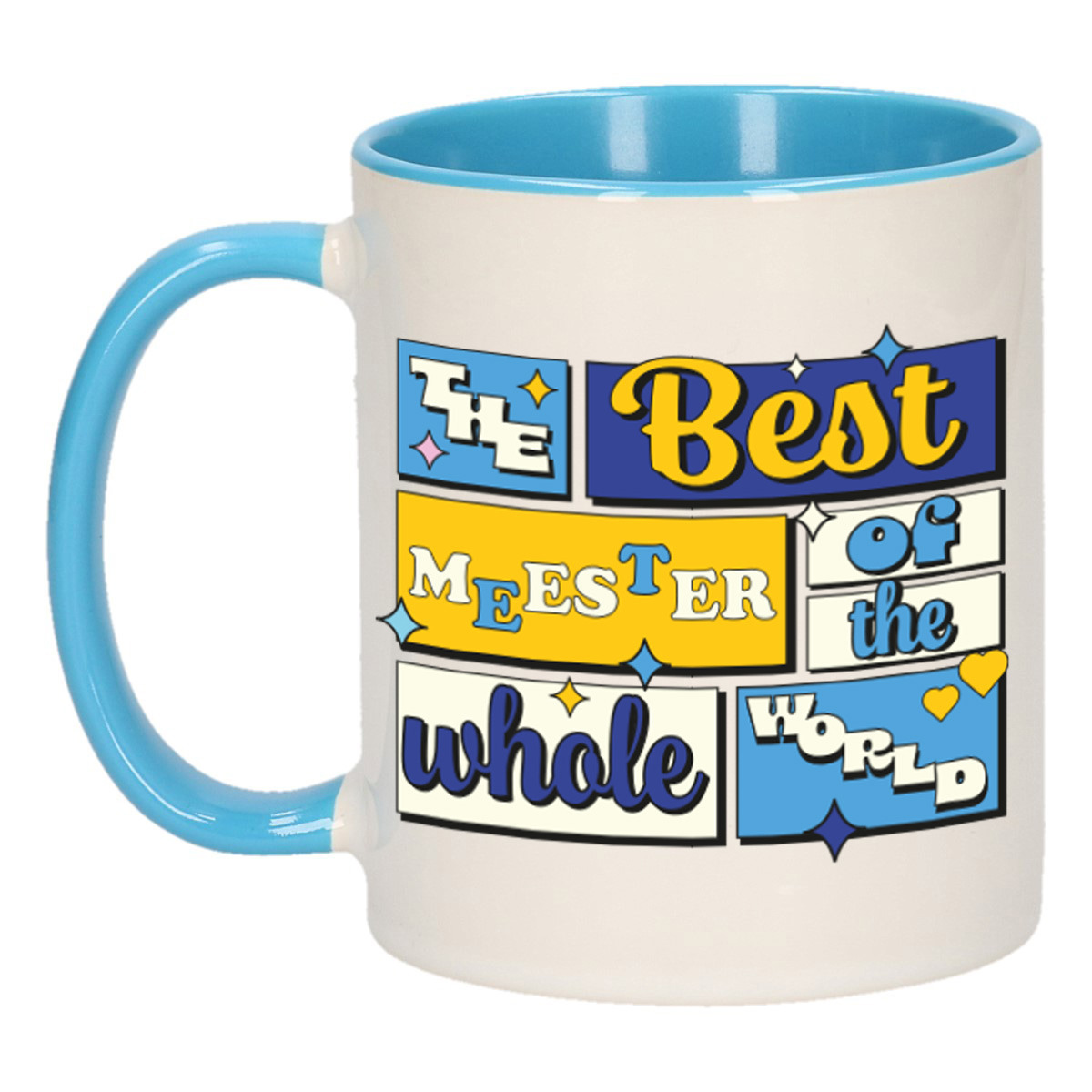 Cadeau koffie/thee mok - de beste meester - van de wereld - blauw - 300 ml - keramiek