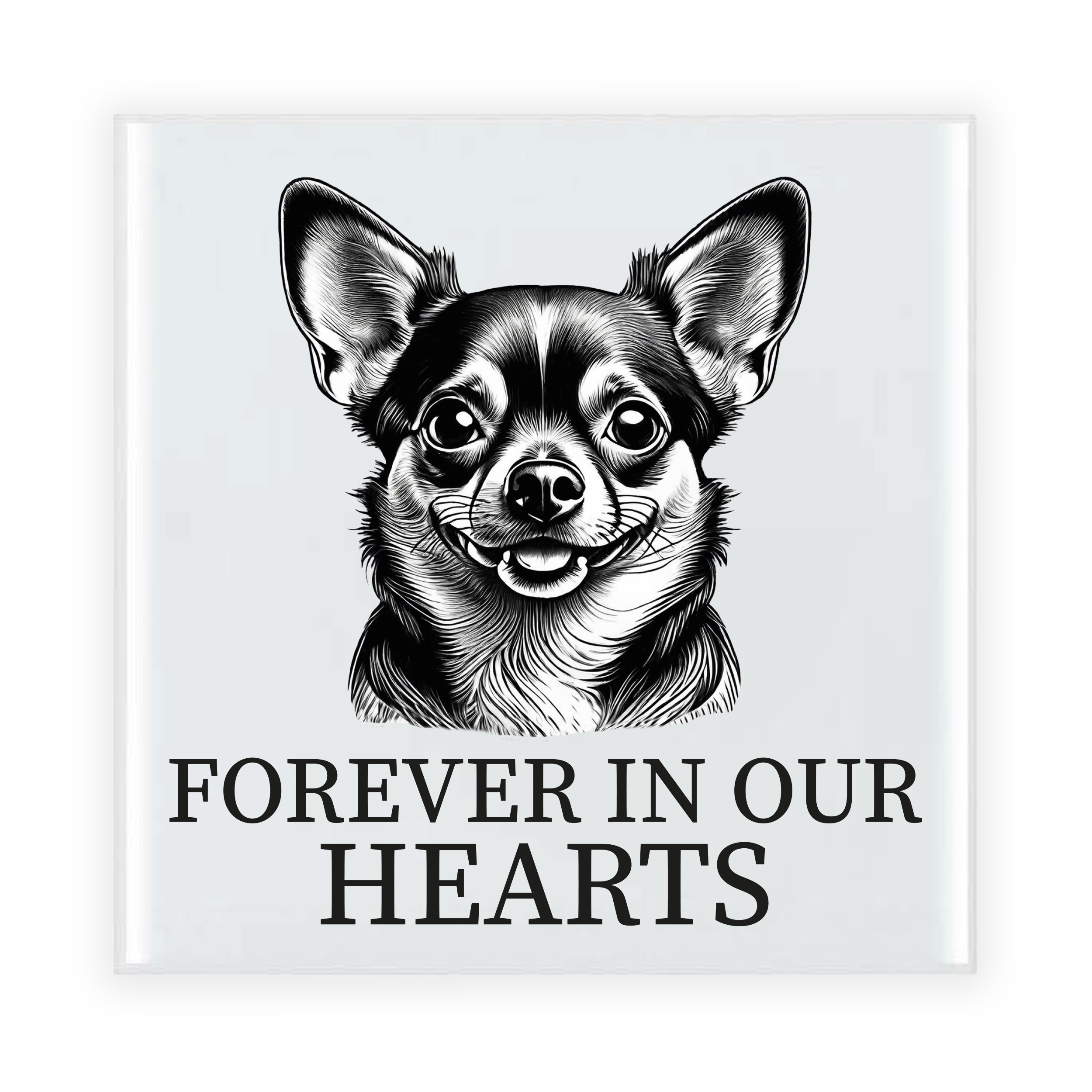 Herdenkings cadeau tegel - hondenliefhebber - Chihuahua hond - zwart/wit - keramiek - 15 cm