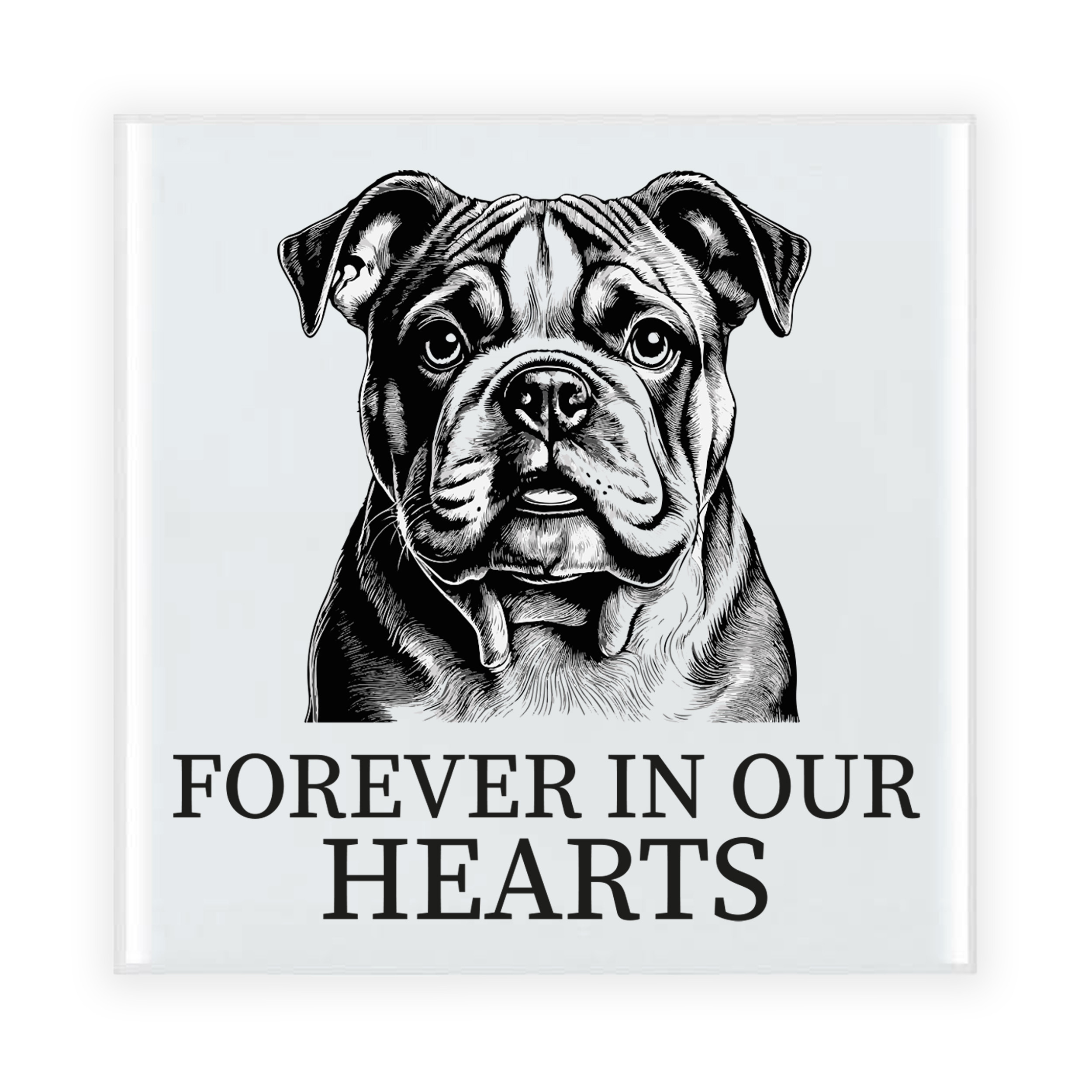 Herdenkings cadeau tegel - hondenliefhebber - Engelse Bulldog - zwart/wit - keramiek - 15 cm