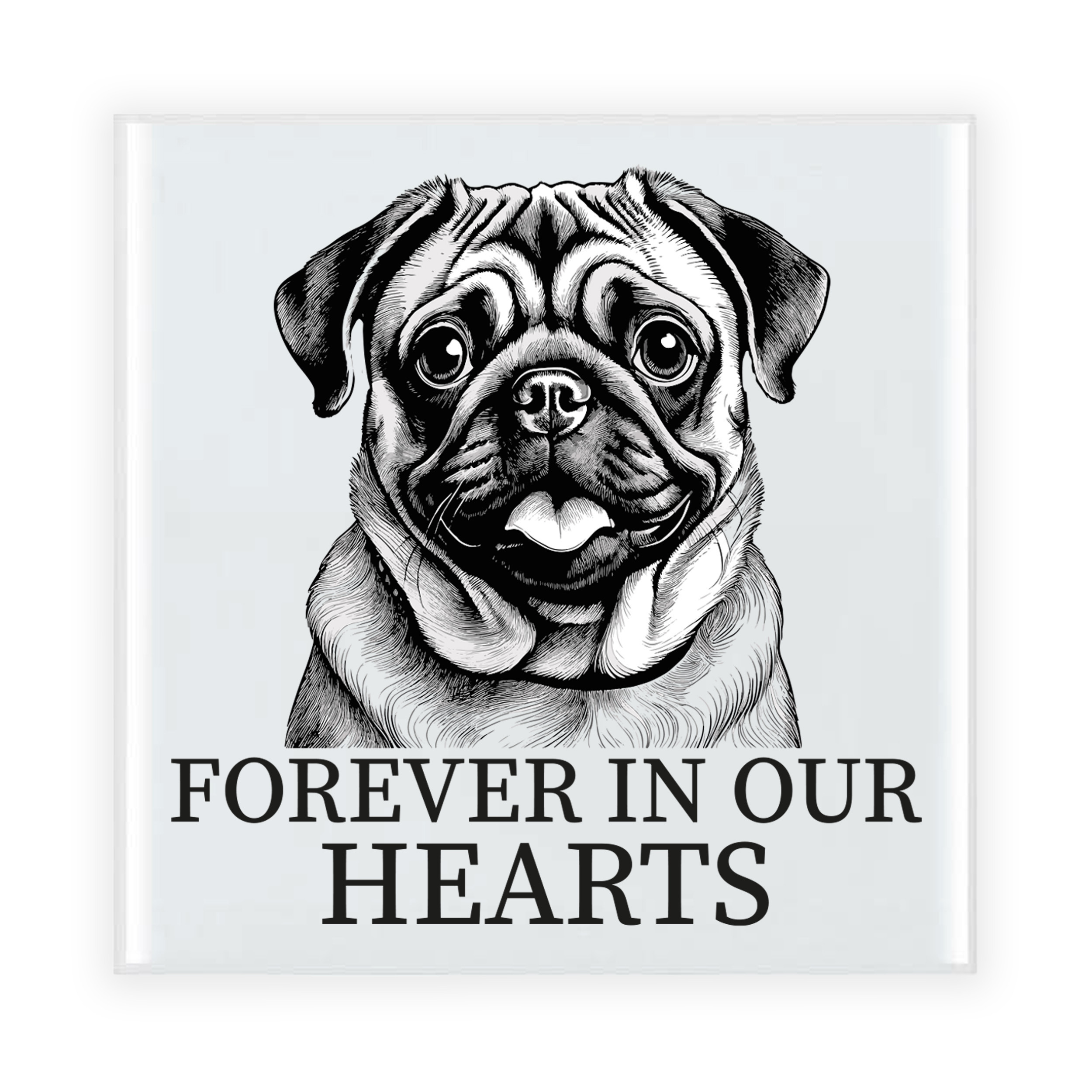 Herdenkings cadeau tegel - hondenliefhebber - Mopshondje - zwart/wit - keramiek - 15 cm