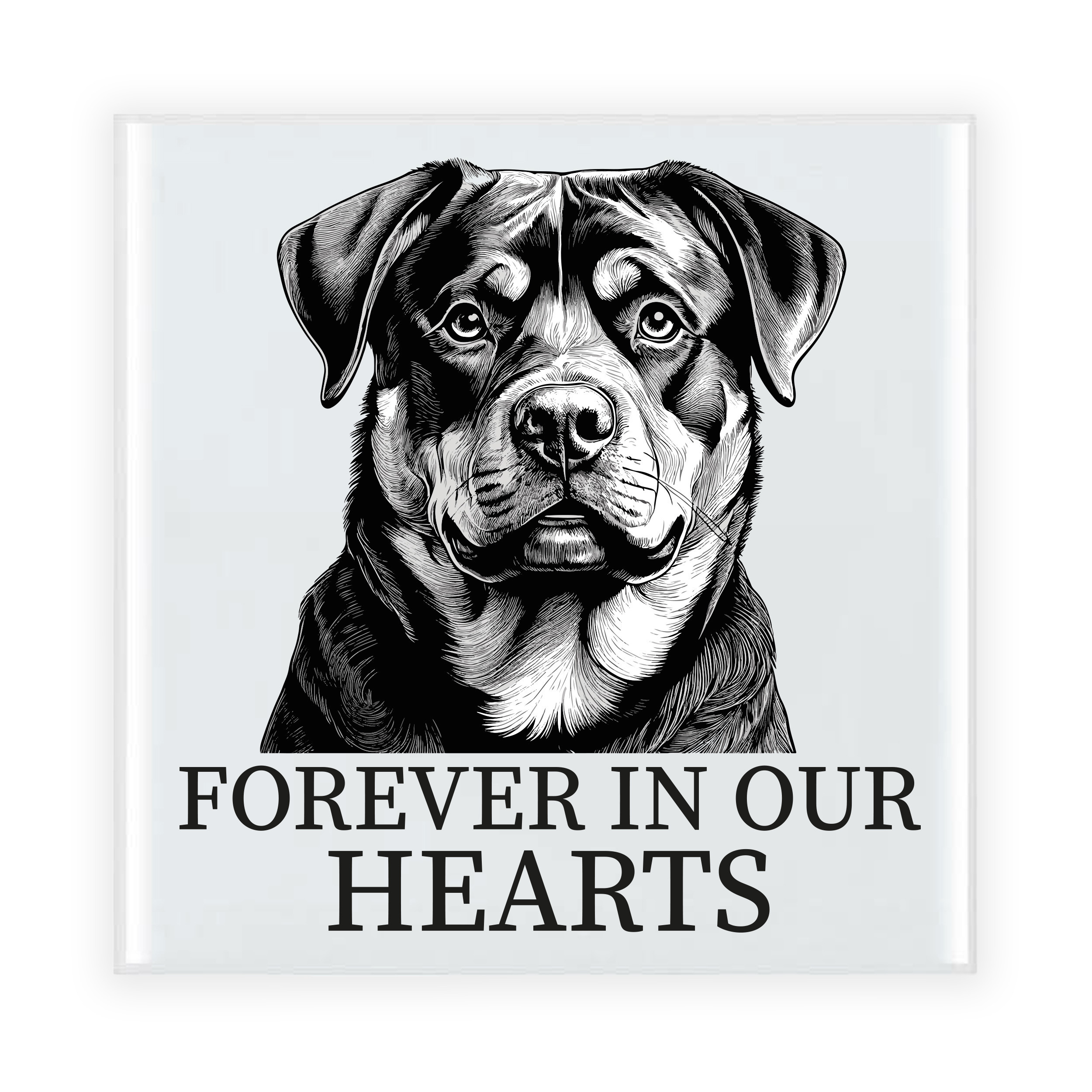 Herdenkings cadeau tegel - hondenliefhebber - Rotweiler hond - zwart/wit - keramiek - 15 cm