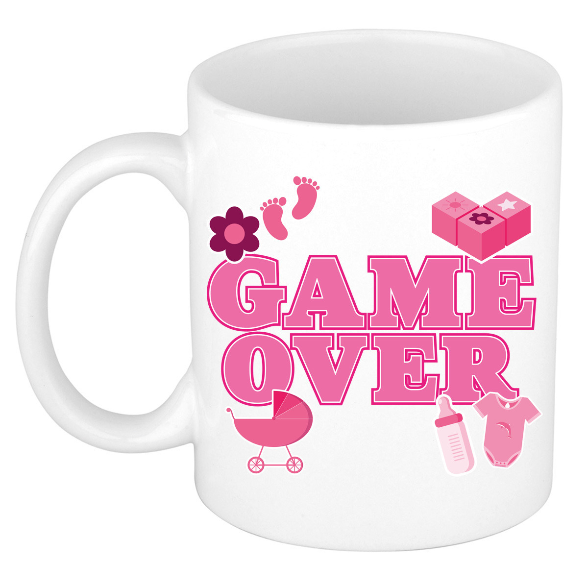 Cadeau koffie/thee mok voor aanstaande ouders - game over - roze - keramiek - 300 ml