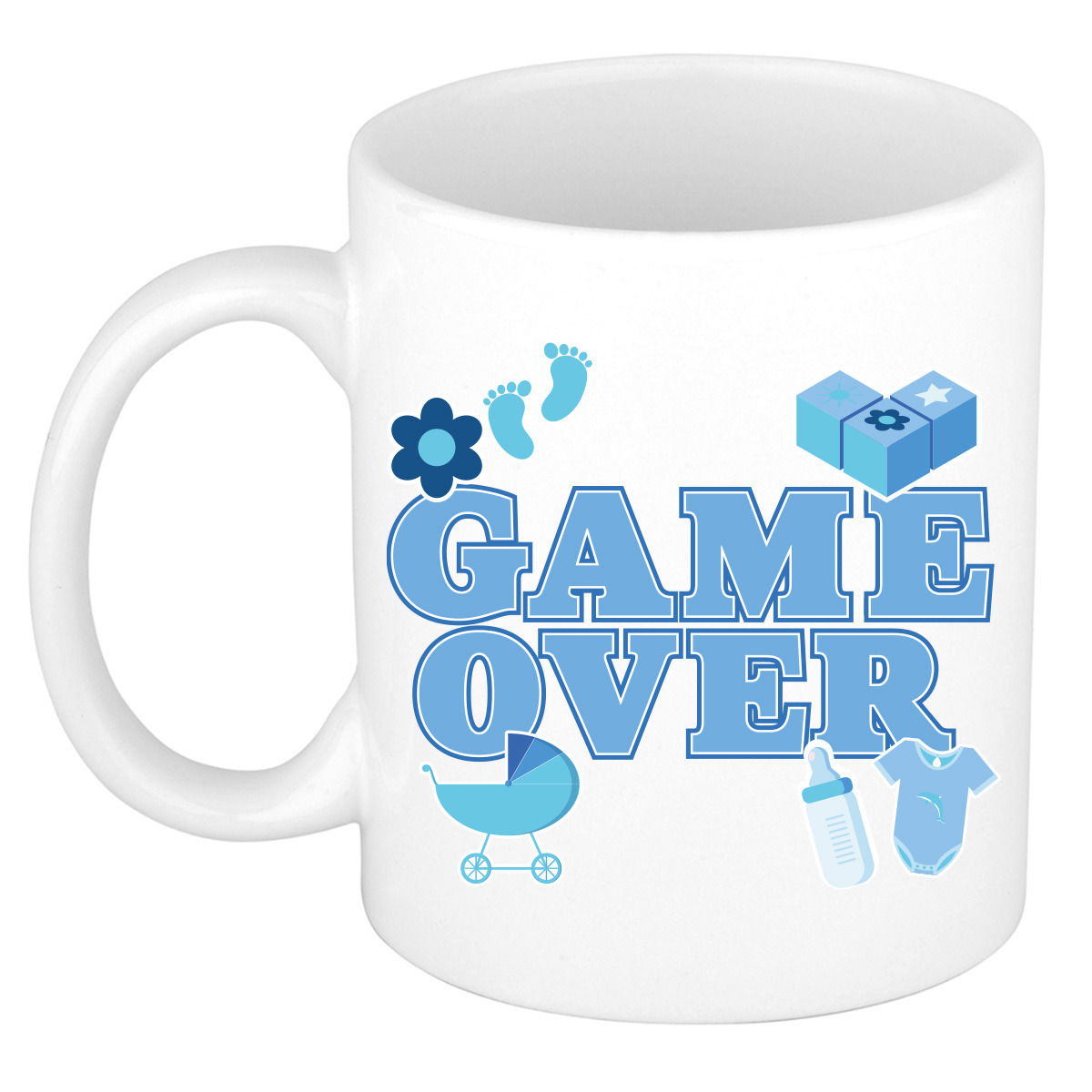 Cadeau koffie/thee mok voor aanstaande ouders - game over - blauw - keramiek - 300 ml