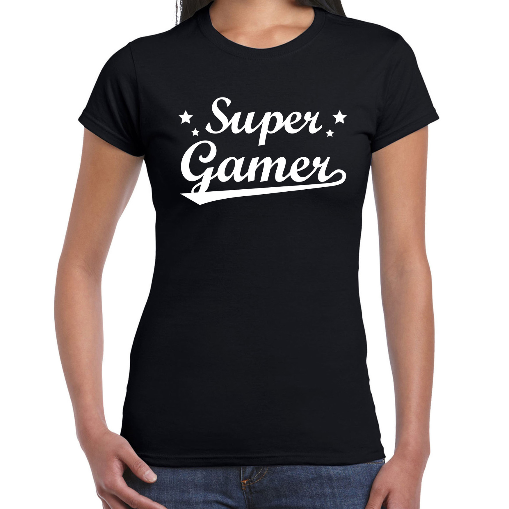 Super gamer t-shirt zwart dames - beroepen shirt