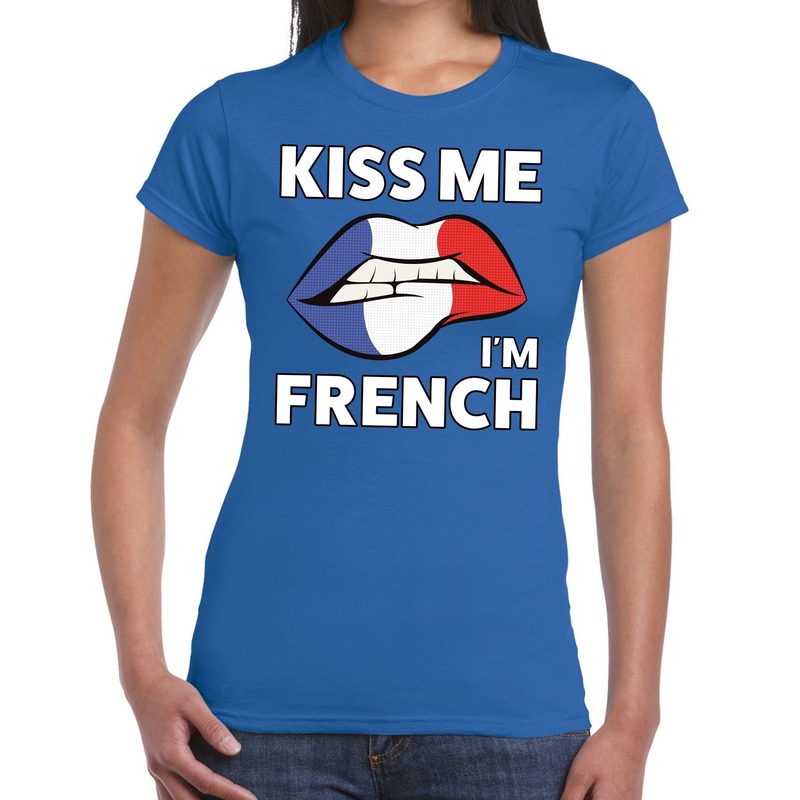 Kiss me I am French t-shirt blauw dames